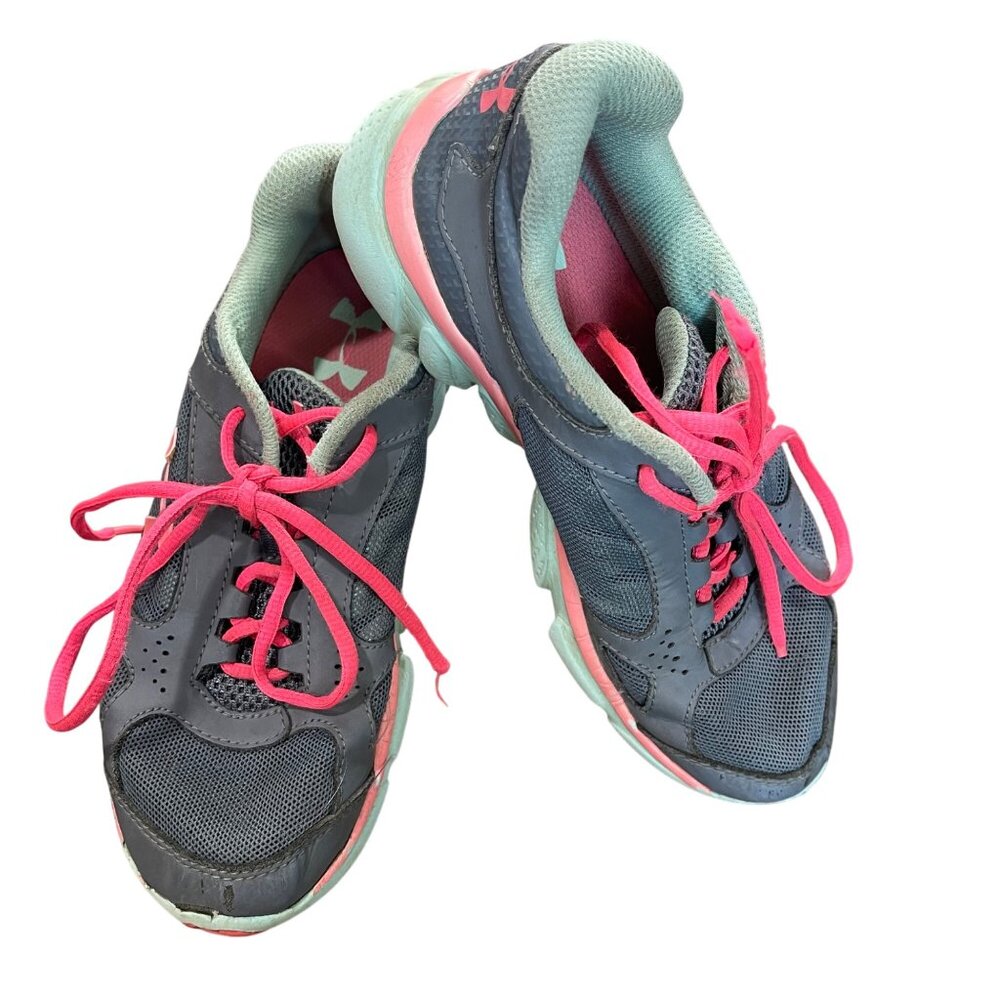 Under Armour Micro G Sneakers Girls‎ Size 2.5Y Grey Pink Tennis Shoes, Athletic